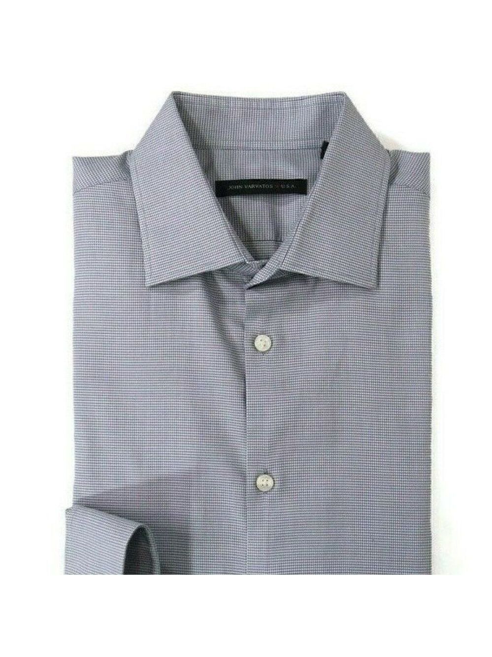 John Varvatos Star USA Mens Size 16 34/35 Gray White Oxford Button Up LS Shirt